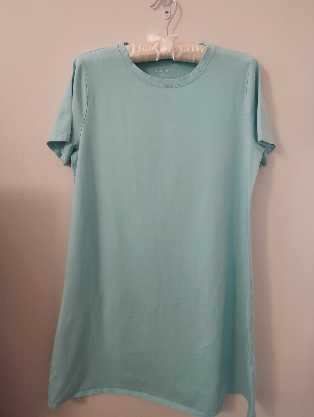 Eileen Fisher Light Aqua Short Sleeve T-Shirt Dress/Nightie. 92% Organic Cotton.